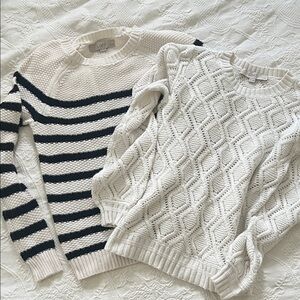 Ann Taylor Loft BUNDLE black/White/Cream Cable Knit SweaterS